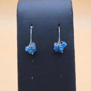 Sterling Silver Small Faceted Blue Semi Precious Stone Earrings A5638